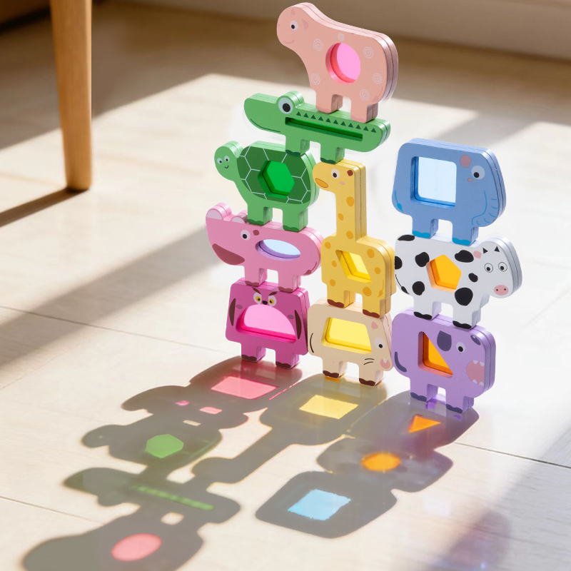 Wooden Blocks Stacking - Drewniana Gra z Akrylowymi Klockami w