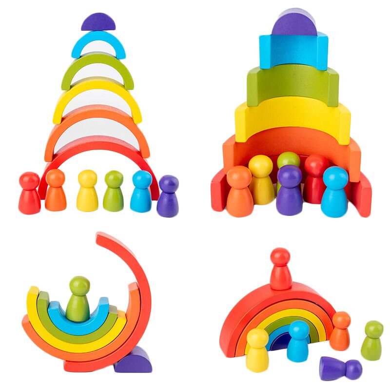 Wooden Blocks Stacking - DIY drewniana zabawka tęczowa dla dzieci