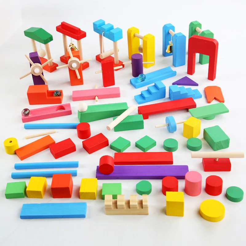 Wooden Blocks Stacking - Montessori drewniana tęczowa zabawka Domino akcesoria