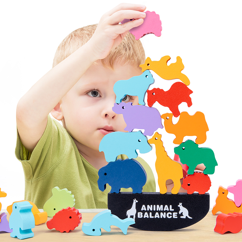 Wooden Blocks Stacking - Montessori Drewniane Klocki Balansujące Zwierzęta Gra