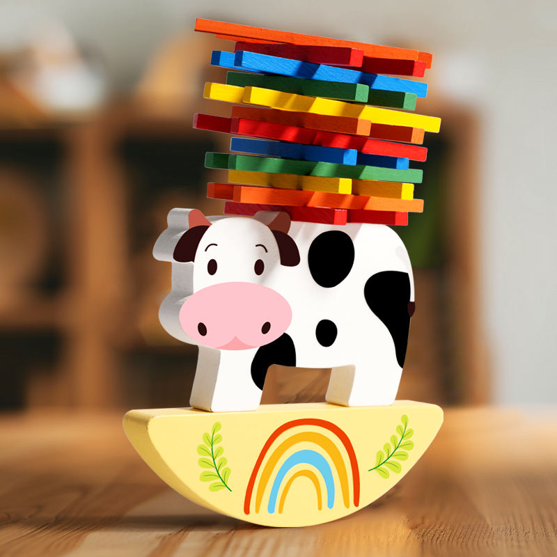 Wooden Blocks Stacking - Drewniane zwierzę układanie bloków gra krowa