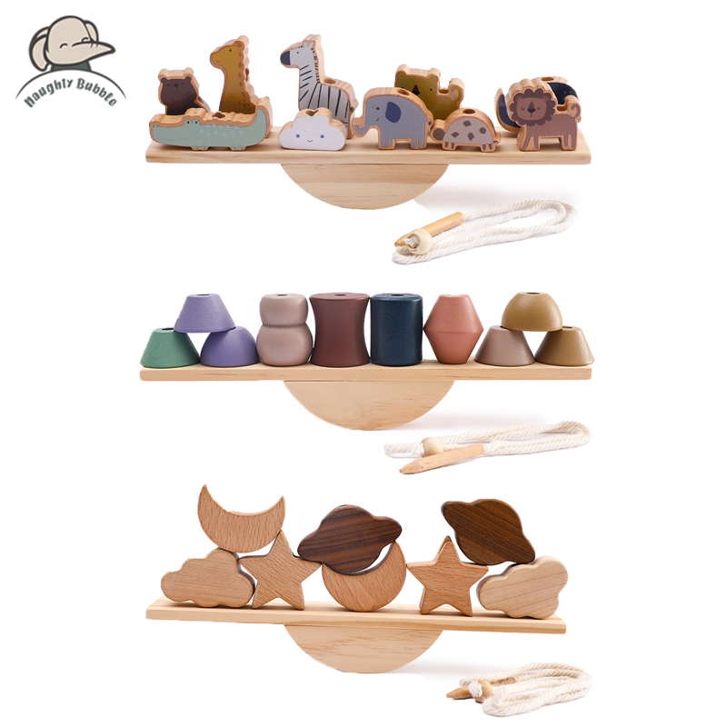 Wooden Blocks Stacking - Zabawki do gwintowania zwierząt dla dzieci