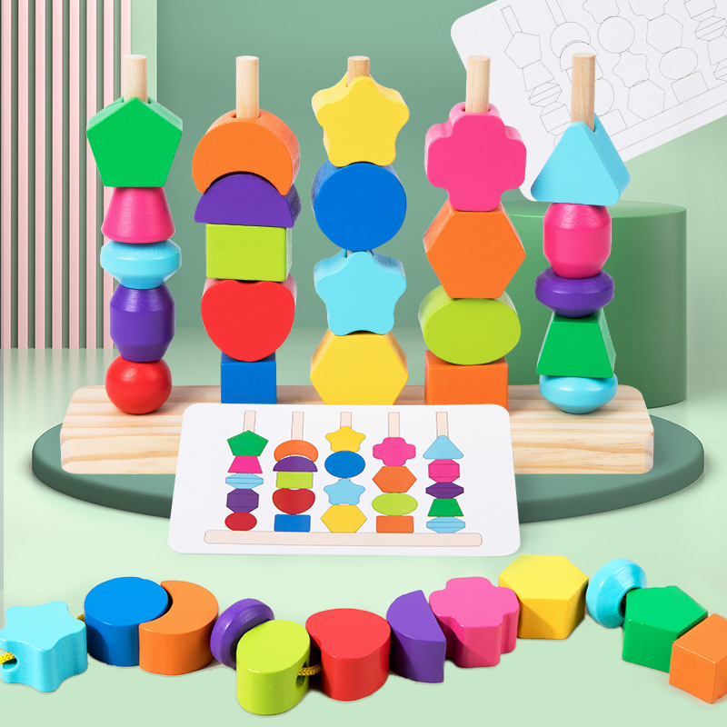 Wooden Blocks Stacking - Zestaw zabawek do sekwencji drewnianych koralików