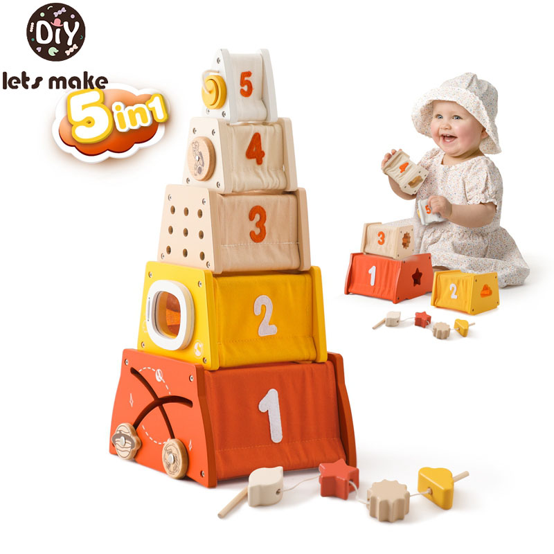 Wooden Blocks Stacking - Drewniane zabawki Montessori dla dzieci deska