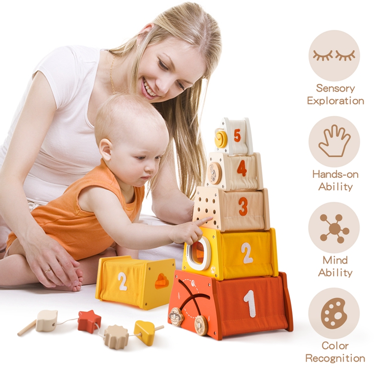 Drewniane zabawki Montessori d – Wooden Blocks Stacking recenzja i cena